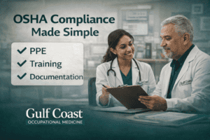OSHA compliance for small businesses, PPE, training, documentation, Gulf Coast Occupational Medicine.