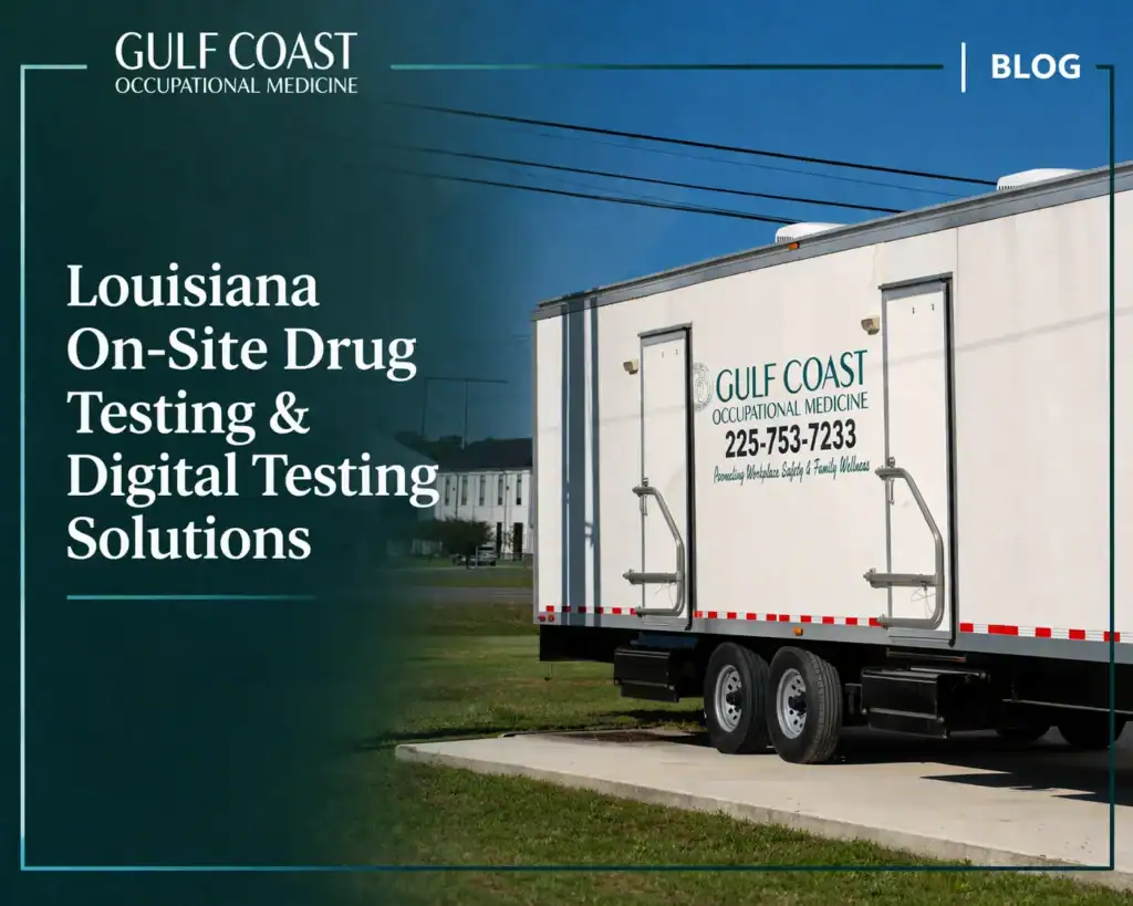 Mobile drug testing and digital solutions trailer by Gulf Coast Occupational Medicine in Louisiana.