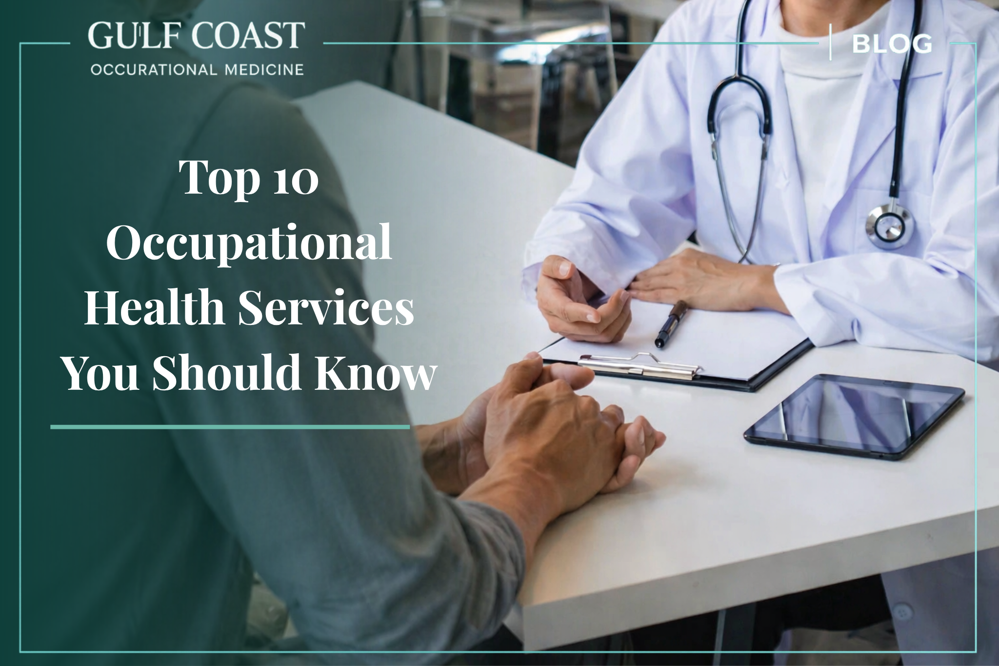 Doctor consulting with a patient during an occupational health visit, highlighting essential workplace health services and employee care