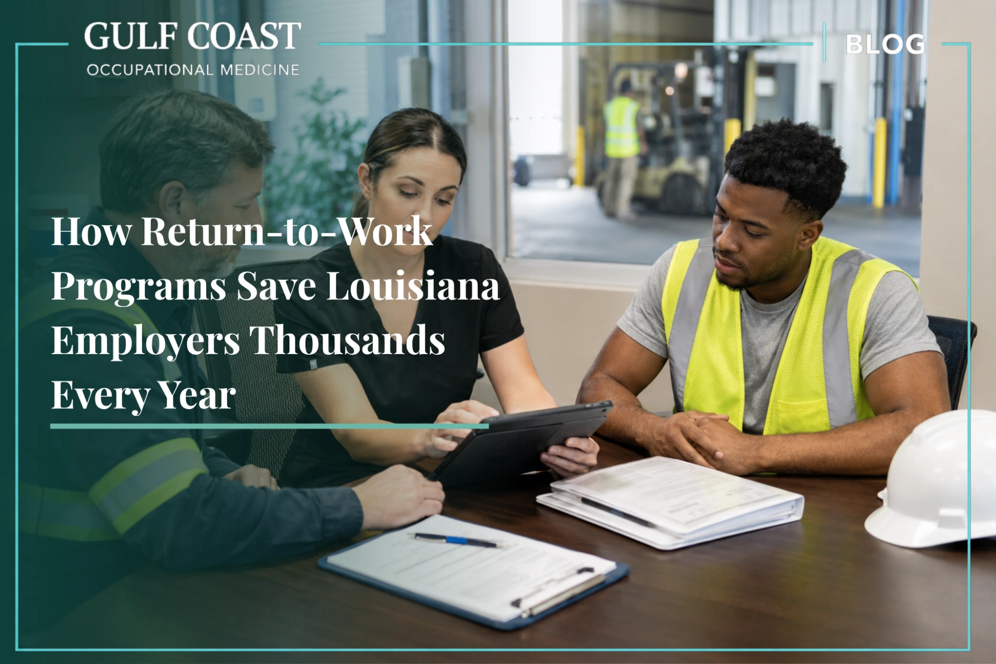 Occupational medicine provider reviews a return-to-work program with Louisiana employers and an injured worker on modified duty.