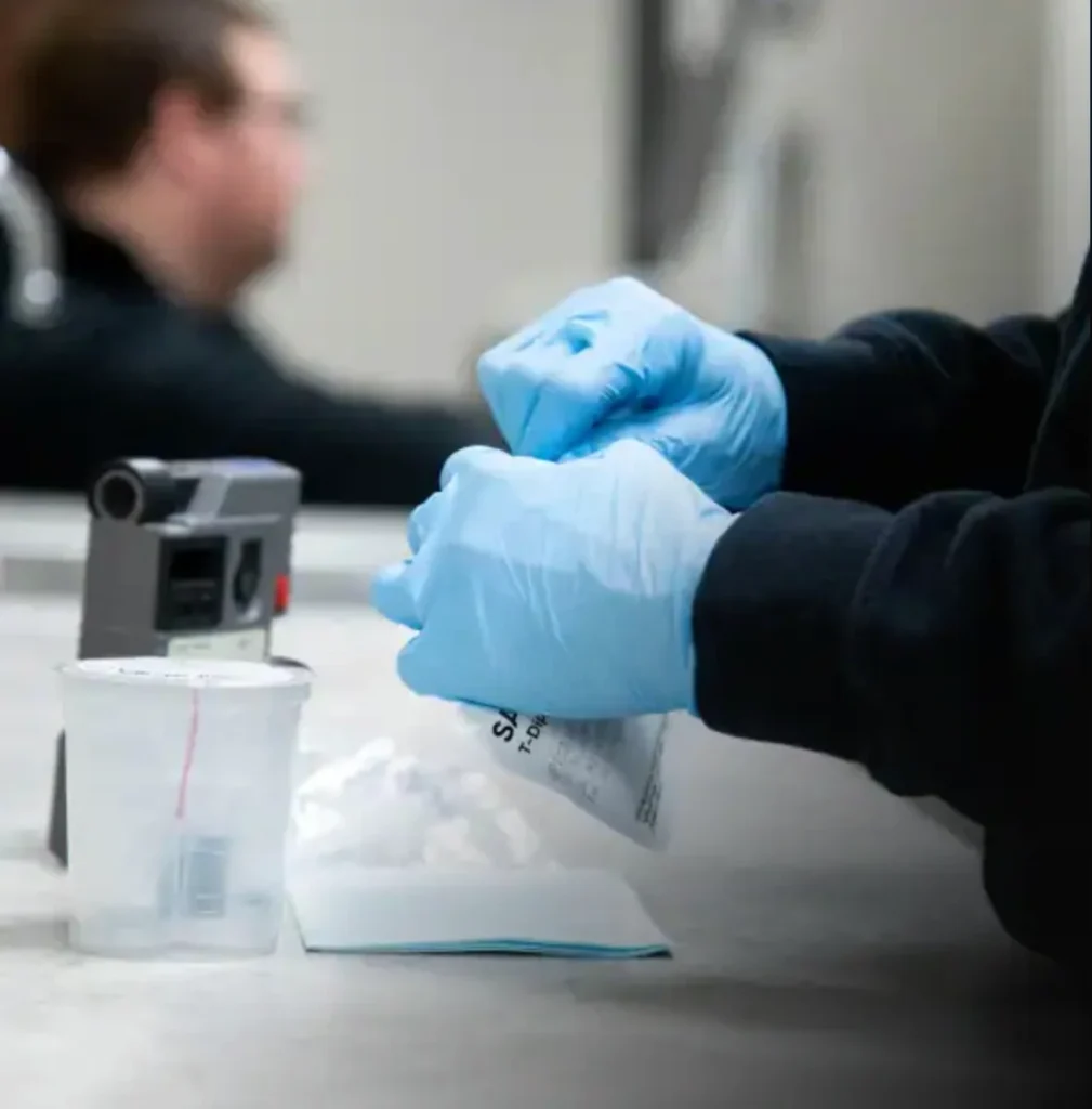 Drug and alcohol specimen collection in progress at Gulf Coast Occupational Medicine